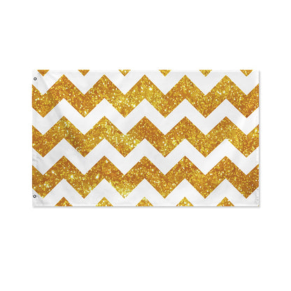 Gold And White Chevron Pattern Print Polyester Flag