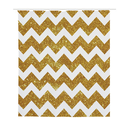 Gold And White Chevron Pattern Print Polyester Shower Curtain