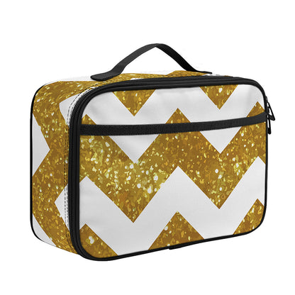 Gold And White Chevron Pattern Print Portable Lunch Bag