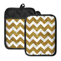 Gold And White Chevron Pattern Print Pot Holders With Pocket