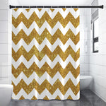 Gold And White Chevron Pattern Print Premium Shower Curtain