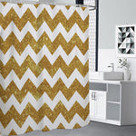 Gold And White Chevron Pattern Print Premium Shower Curtain