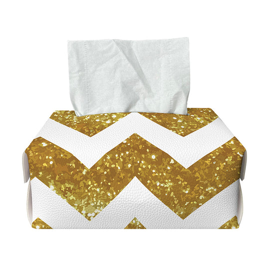 Gold And White Chevron Pattern Print Rectangle Tissue Box Cover