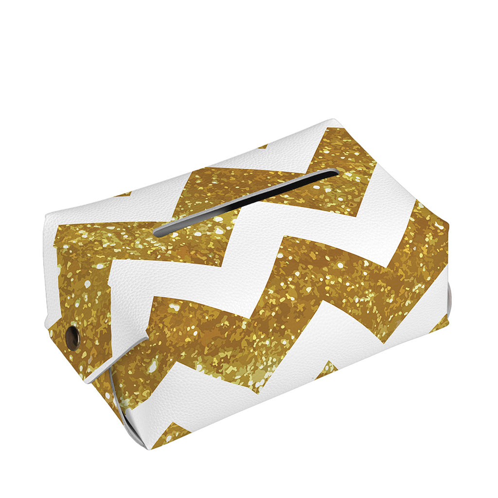 Gold And White Chevron Pattern Print Rectangle Tissue Box Cover