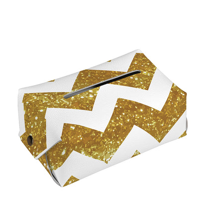Gold And White Chevron Pattern Print Rectangle Tissue Box Cover
