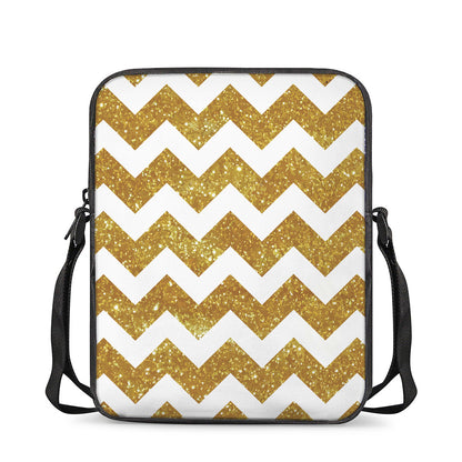 Gold And White Chevron Pattern Print Rectangular Crossbody Bag