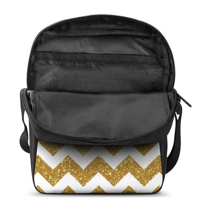Gold And White Chevron Pattern Print Rectangular Crossbody Bag