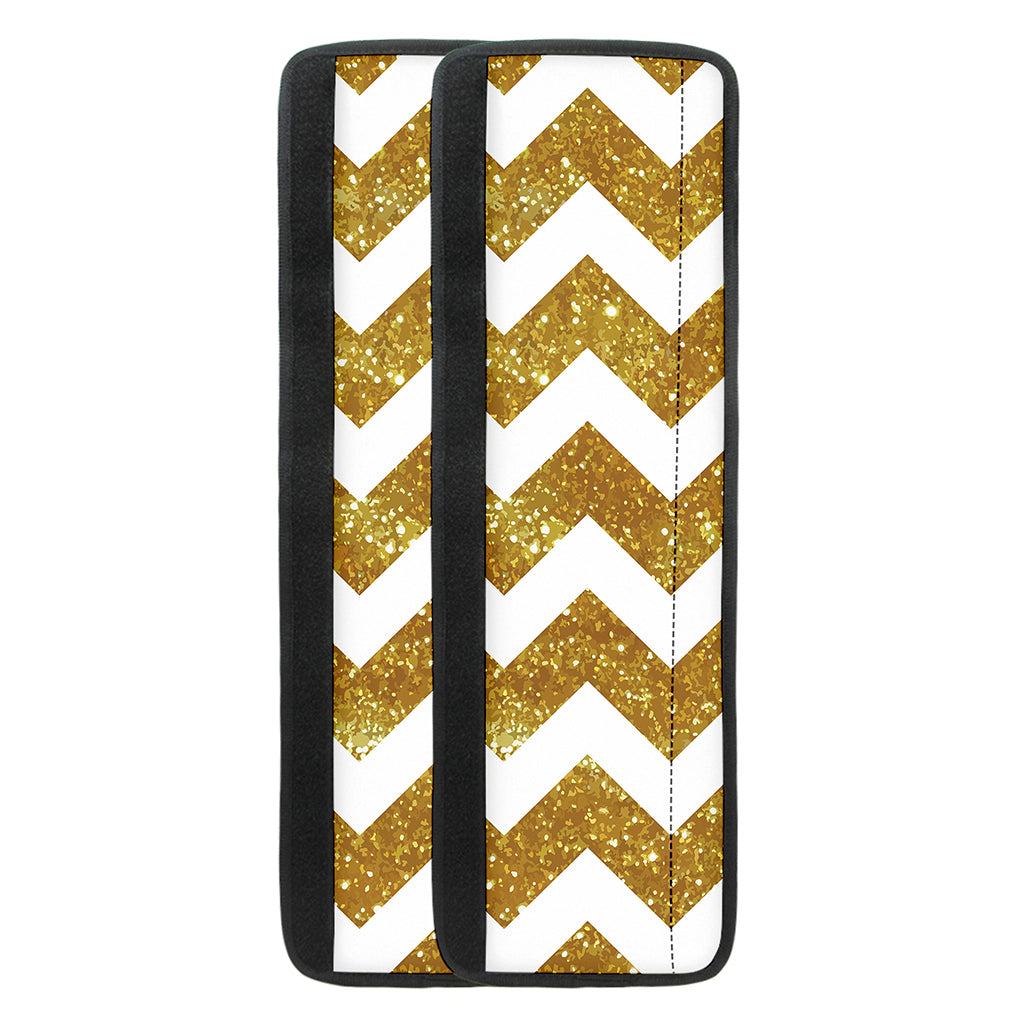 Gold And White Chevron Pattern Print Refrigerator Handle Covers