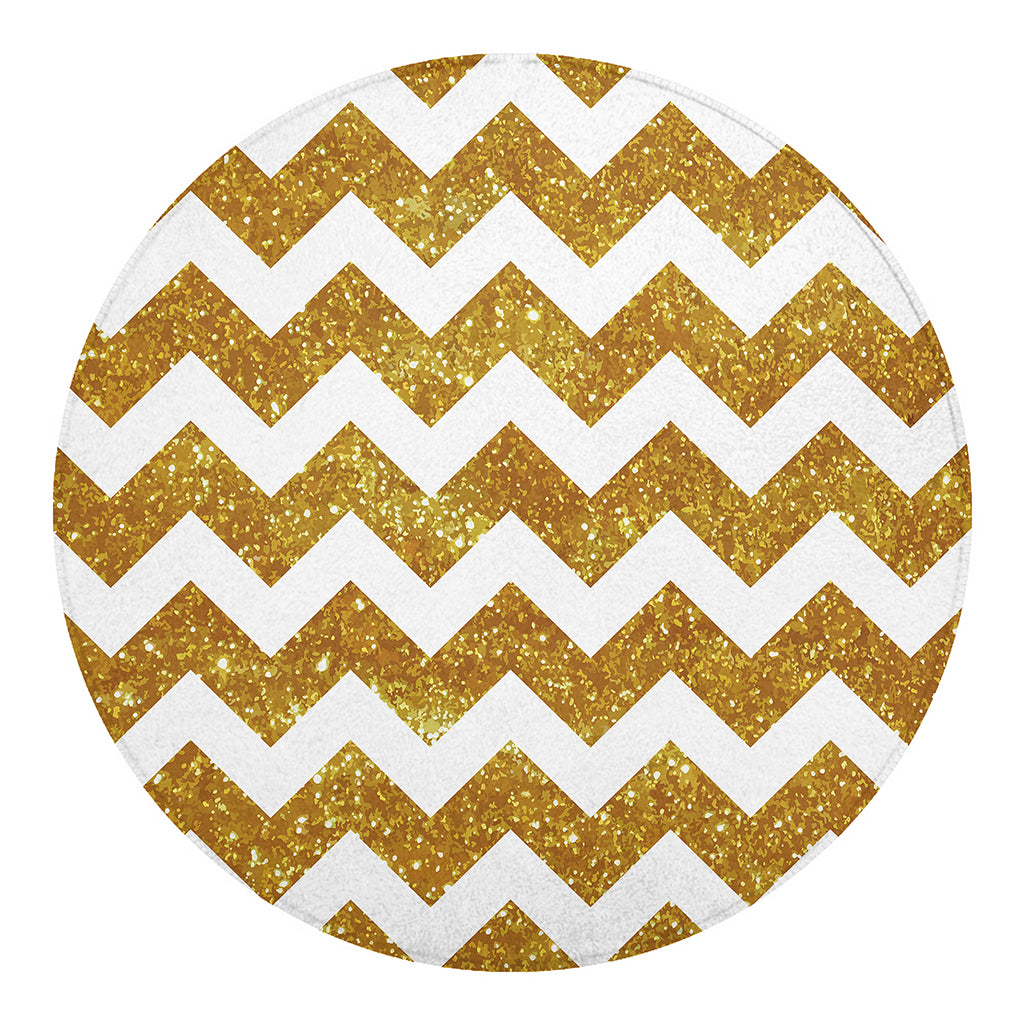 Gold And White Chevron Pattern Print Round Blanket