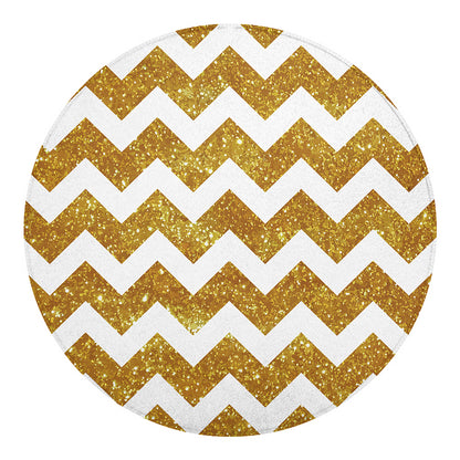 Gold And White Chevron Pattern Print Round Blanket