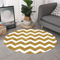 Gold And White Chevron Pattern Print Round Rug