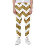 Gold And White Chevron Pattern Print Scuba Joggers