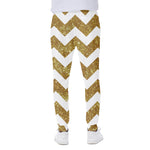 Gold And White Chevron Pattern Print Scuba Joggers