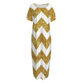 Gold And White Chevron Pattern Print Short Sleeve Long Nightdress