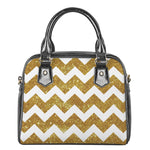 Gold And White Chevron Pattern Print Shoulder Handbag