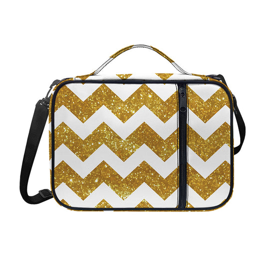 Gold And White Chevron Pattern Print Shoulder Strap Bible Bag