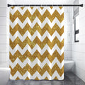 Gold And White Chevron Pattern Print Shower Curtain