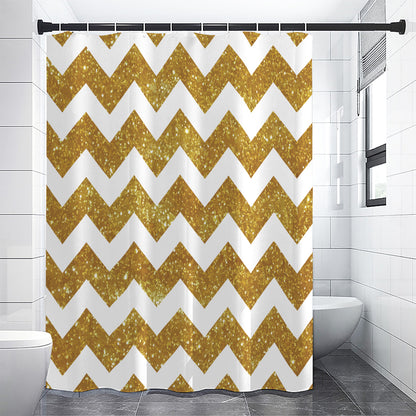 Gold And White Chevron Pattern Print Shower Curtain