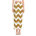 Gold And White Chevron Pattern Print Side Slit Maxi Skirt