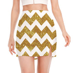 Gold And White Chevron Pattern Print Side Slit Mini Skirt