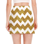 Gold And White Chevron Pattern Print Side Slit Mini Skirt