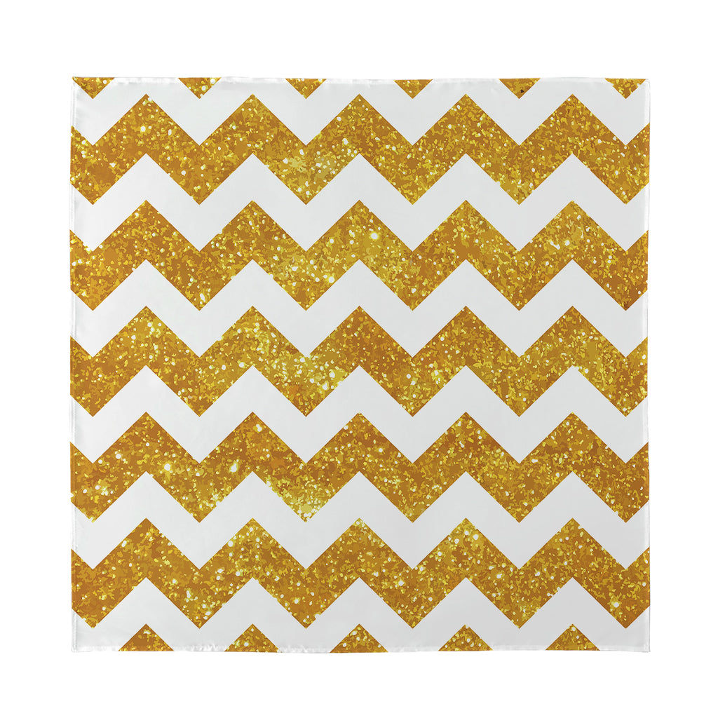 Gold And White Chevron Pattern Print Silk Bandana