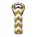 Gold And White Chevron Pattern Print Single Neoprene Wine Tote