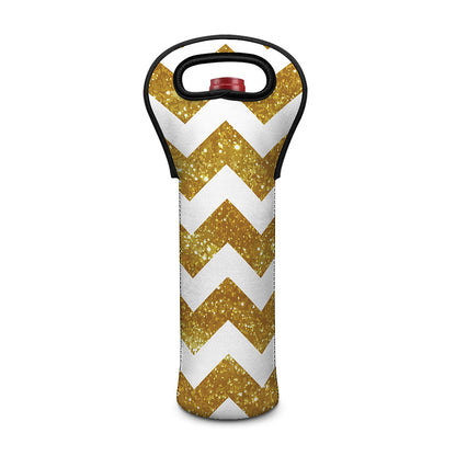 Gold And White Chevron Pattern Print Single Neoprene Wine Tote