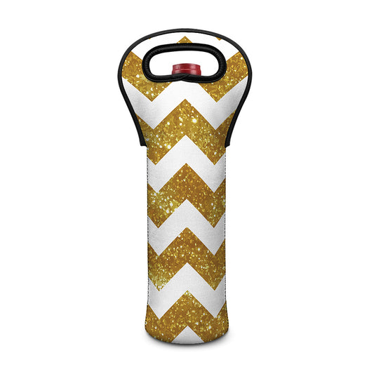 Gold And White Chevron Pattern Print Single Neoprene Wine Tote