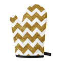 Gold And White Chevron Pattern Print Single Oven Mitt