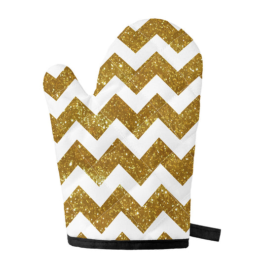 Gold And White Chevron Pattern Print Single Oven Mitt
