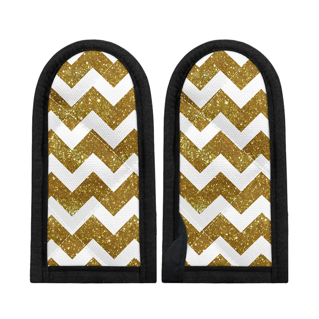 Gold And White Chevron Pattern Print Skillet Handle Cover