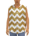 Gold And White Chevron Pattern Print Sleeveless Baseball Jersey