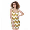 Gold And White Chevron Pattern Print Sleeveless Bodycon Dress