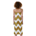 Gold And White Chevron Pattern Print Slim Fit Midi Cami Dress