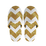 Gold And White Chevron Pattern Print Slippers