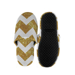 Gold And White Chevron Pattern Print Slippers