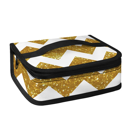 Gold And White Chevron Pattern Print Small Lunch Bag