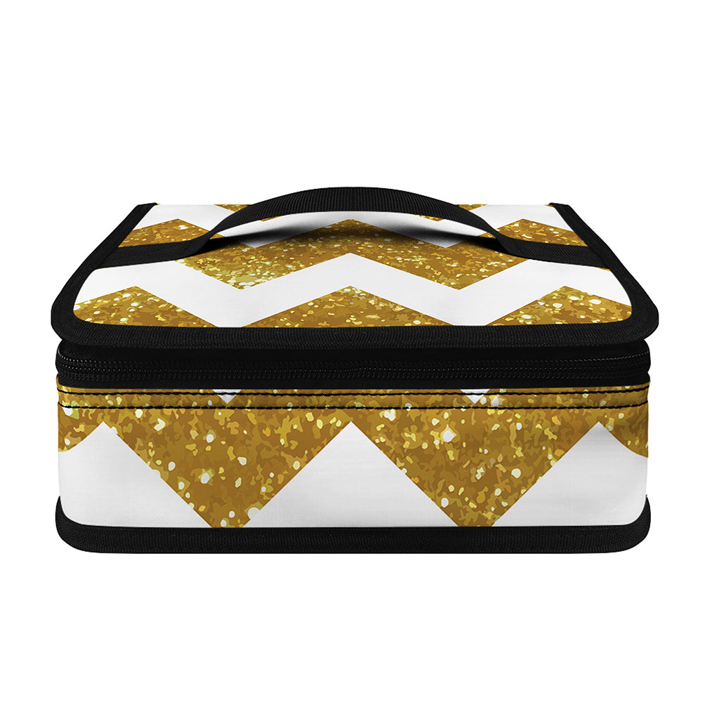 Gold And White Chevron Pattern Print Small Lunch Bag