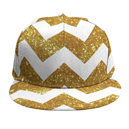 Gold And White Chevron Pattern Print Snapback Cap