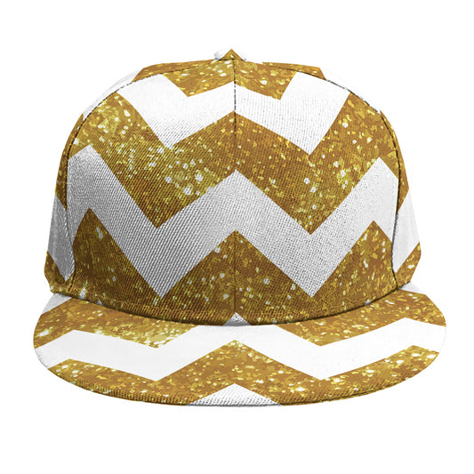 Gold And White Chevron Pattern Print Snapback Cap