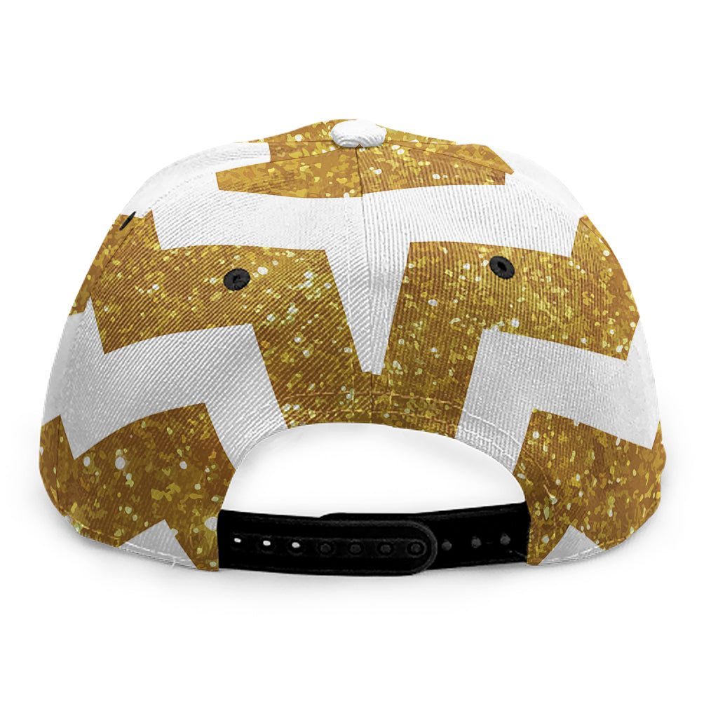 Gold And White Chevron Pattern Print Snapback Cap