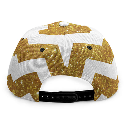 Gold And White Chevron Pattern Print Snapback Cap