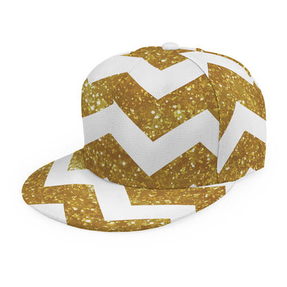Gold And White Chevron Pattern Print Snapback Cap