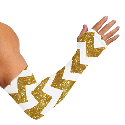 Gold And White Chevron Pattern Print Sun Protection Arm Sleeves
