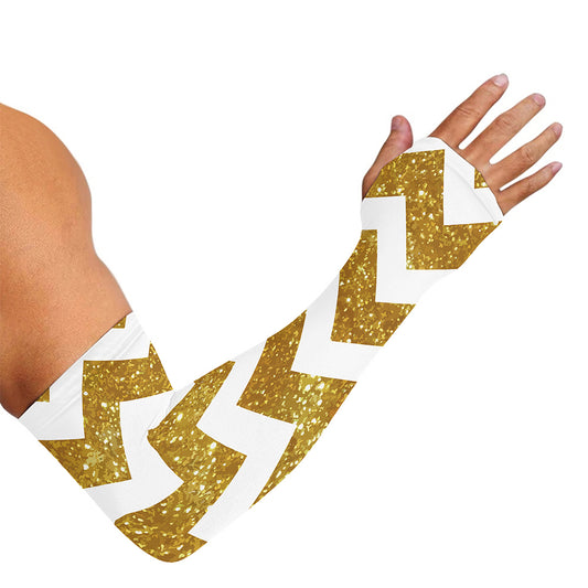 Gold And White Chevron Pattern Print Sun Protection Arm Sleeves