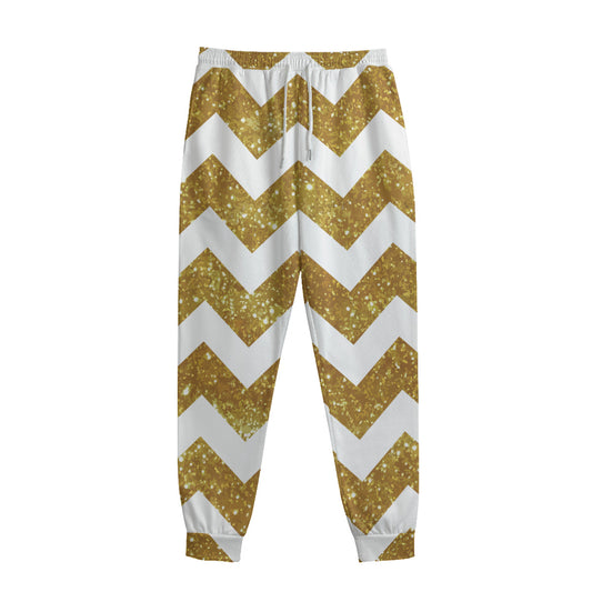 Gold And White Chevron Pattern Print Sweatpants