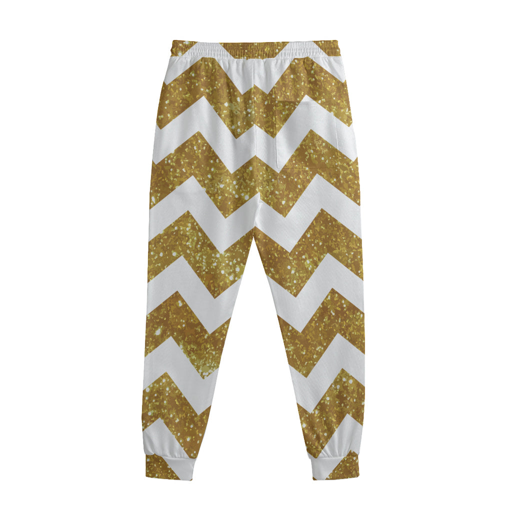 Gold And White Chevron Pattern Print Sweatpants