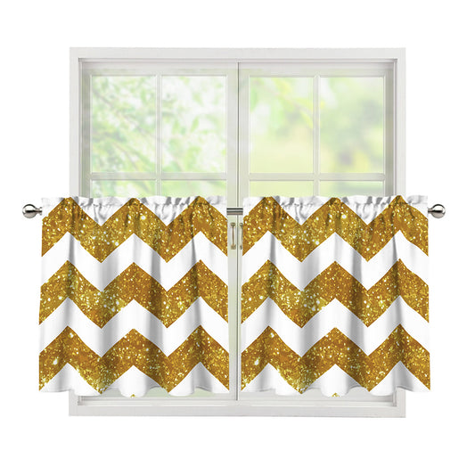 Gold And White Chevron Pattern Print Tier Curtains