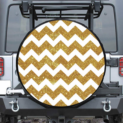 Gold And White Chevron Pattern Print Tire Cover